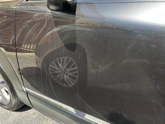 Dried soap on car right after wash.