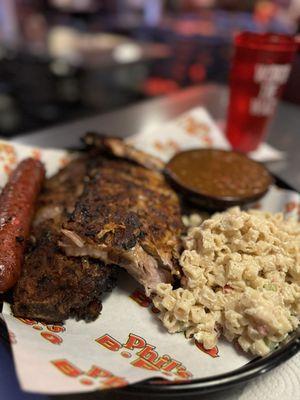 BBQ Rib Only (Half) with Mac salad, beans and sausage added