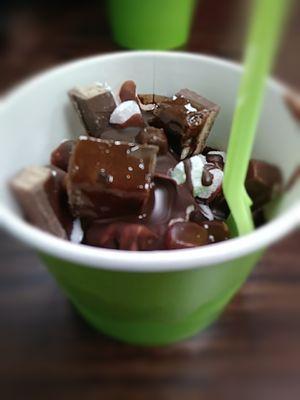 Kit Kat, Snickers & mochi with hard hat chocolate ovo froyo