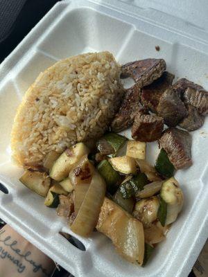 Lunch Hibachi Steak, Vegetables and a football of fried rice