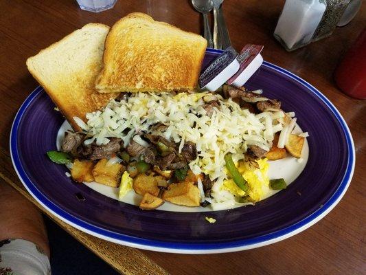 Ribeye Steak Scramble/Hash with Toast