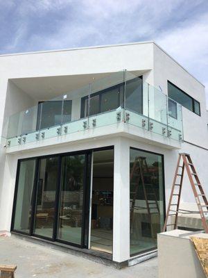 Stand off Deck glass with 9/16" laminated tempered glass.
 La Jolla Ca.