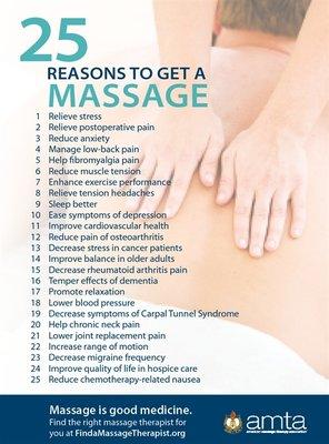 There are numerous benefits to massage. Wachsbodywork@aol.com