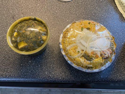 Biryani and Paneer Saag