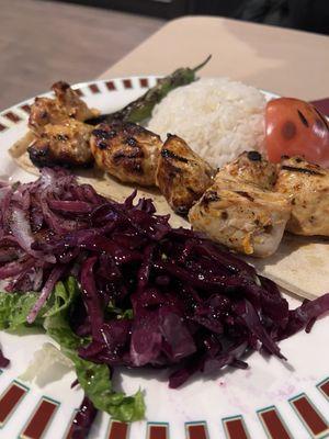 Chicken shish kebab dinner