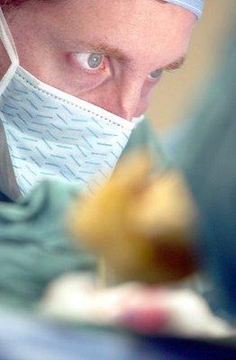 Dr. Sherfey with a laser focus during surgery.