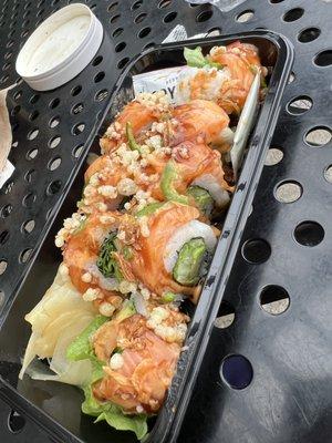 Salmon crunch roll $13.99