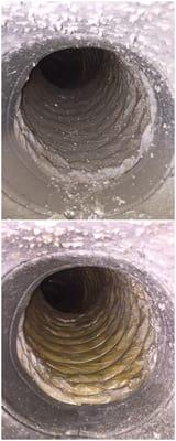 Before and After: The debris in the top picture was so extensive that the bottom pictures duct work is a completely different color !