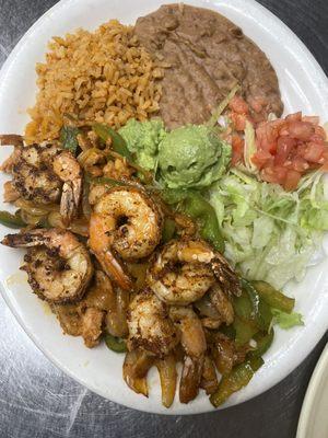 #22 Fajitas and shrimp: with rice, beans, salad and guacamole