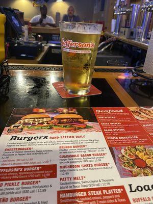 My menu and cold beer.