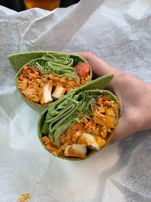 Caribbean wrap on spinach