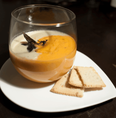 Garlic and Heirloom Tomato Soup with Sage Crutons and Homemade Crackers