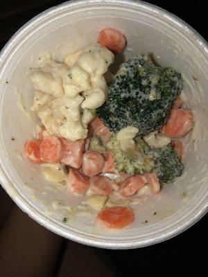 Cauliflower, broccoli, carrots. Where's the pasta