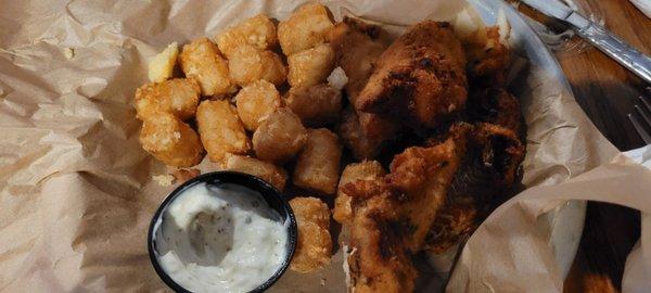 Cod and walleye with tots.