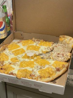 The chicken bacon ranch pizza ALLEGEDLY. Everything just slides off via gravity because it has too much ranch and the crust is too thin.