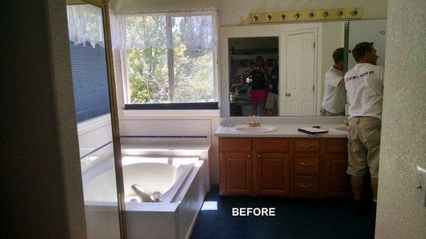 This is our master bath before that David remodeled.   It was dated!