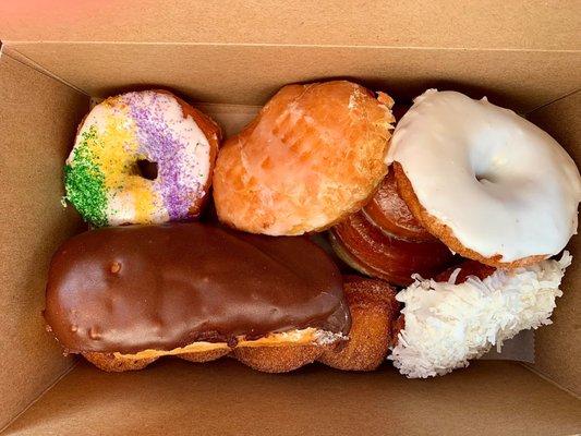 White Iced Cake Coconut Cake Cream filled Long John  Cinnamon Twist  Jelly Filled  Honeybun Mardi Gras