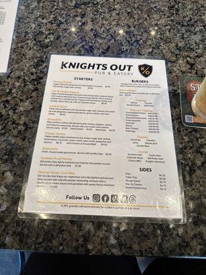 Front of menu