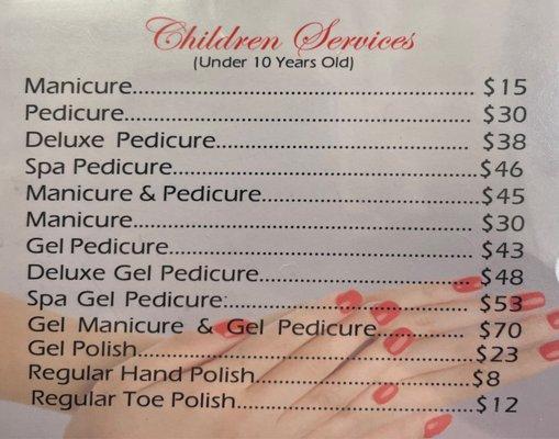 Price list: Children Services