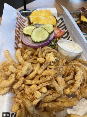 Classic burger with haystack onions. The haystack onions didn't have much flavor but the burger was very good.