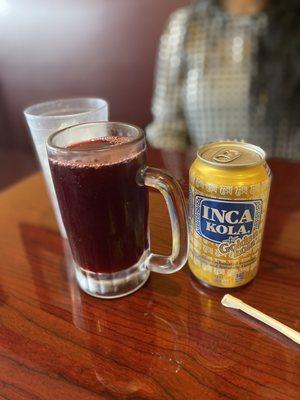 Chicha Morada (Peruvian Drink) and a Peruvian Soft Drink (Soda)