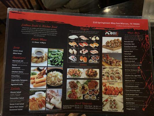 Endless sushi menu