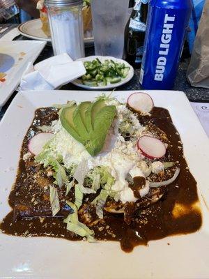 Chicken enchiladas in mole sauce