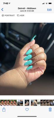 Medium full set turquoise polish shellac polish done by Kevin #2