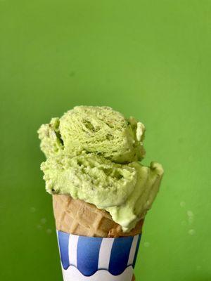 Pistachio Ice Cream in a cone