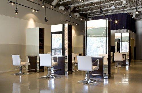 Stylist chairs at W. Daly Salon Spa, Peachtree City's premier Aveda Salon and Spa.