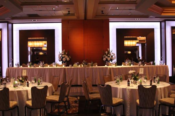 Reception in the ballroom (comfortably fit 145 guests) - the best thing is the built in uplighting that can change color