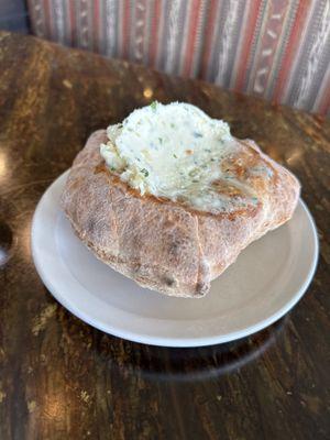 Fresh baked bread with garlic butter. It is a good!