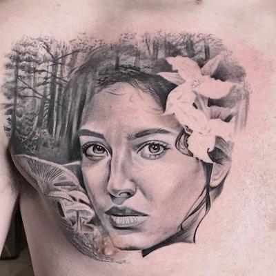 Custom portrait tattoo done by Erik done here at Hollywood Stars Tattoo