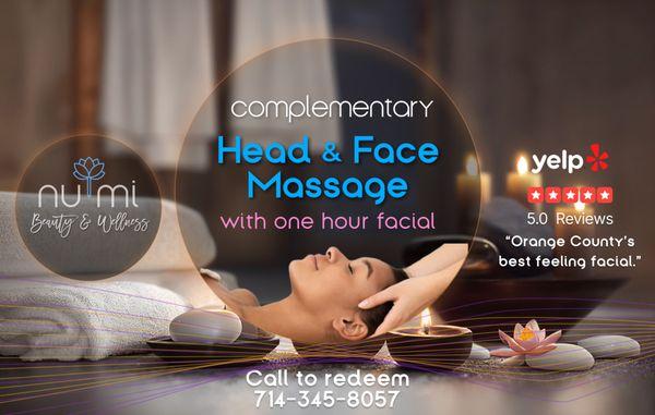 For a limited time, enjoy a blissful head & face massage on us as a part of our full service one hour facial. Indulge yourself!