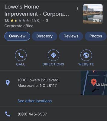 Information on how to contact Lowes corporate headquarters.