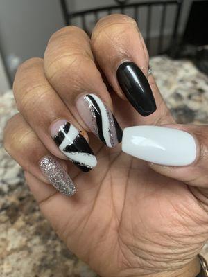 Black & white with silver glitter