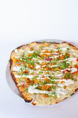 Patatas Brava
Oil Base, Roasted Potato, Red Pepper, Onion, Fresh Mozzarella, Romesco, Cilantro, Lime Crema, Green Onion