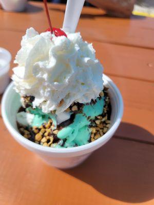 Mint chocolate chip sundae