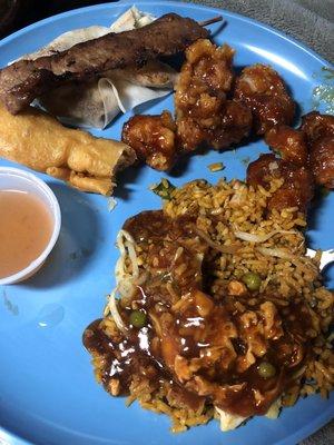 Chicken fried rice, beef territaki, chicken fingers & General Tso chicken