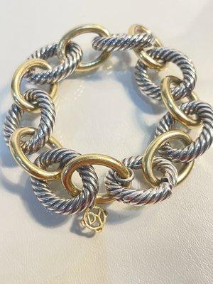 David Yurman Extra Large Oval Link Bracelet in sterling & 18k gold.  Retail $2,100.  Our price: $1,350.