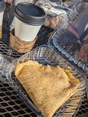 Denver crepe (meh) with matcha tea latte (yes!)