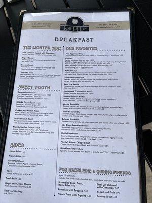 Breakfast menu