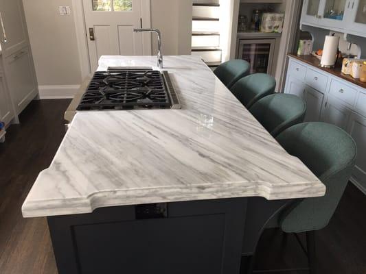 Double laminated DuPont edge Calacatta Marble Island