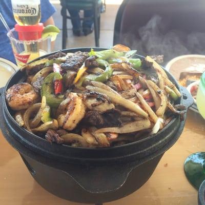 Fajitas for two. Steak and shrimp yum!