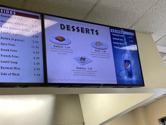 Desserts menu