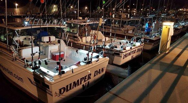 Our fleet of six matching charter fishing vessels.