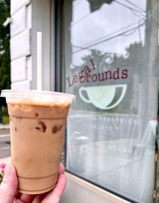 Iced coffee from legal grounds in back left of bookstore