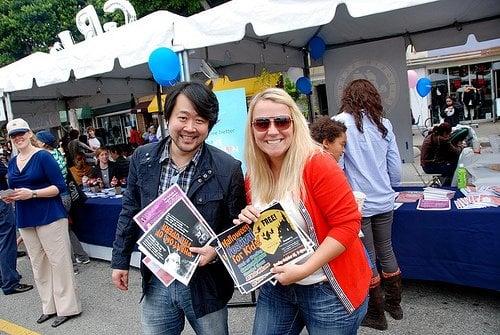 Dae Jung & Jennifer Graffius of Pilgrim School, seen at the Larchmont Village Family Fair