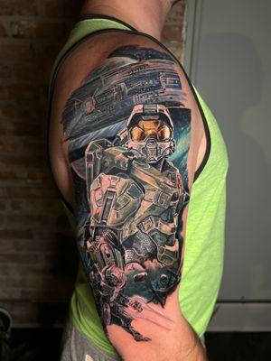 Master chief tattoo by artist Josue Cortez