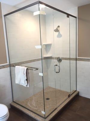 One of our shower enclosures by solar glass! Ignore the tape it was for the adhesive to dry! But looks great!